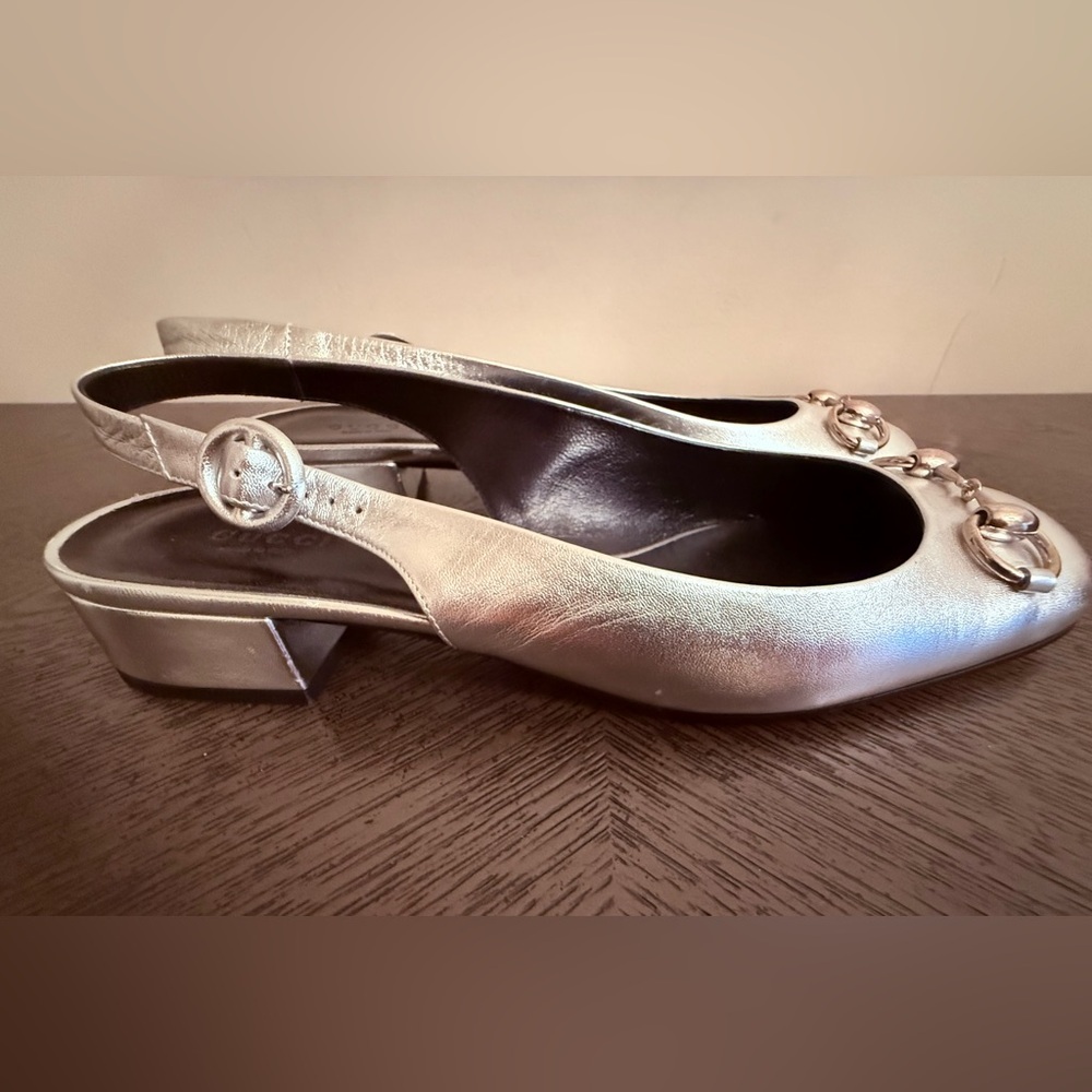 Gucci Horsebit women’s Slingback Flats in silver metallic size 39 US 9 - Picture 8 of 12